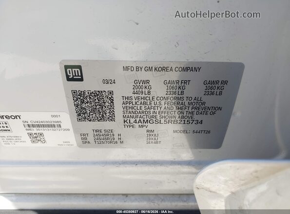 KL4AMGSL5RB215734 2024 BUICK ENCORE White Vista del compartimento del motor