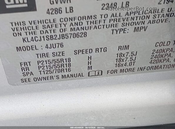 KL4CJ1SB2JB570628 2018 BUICK ENCORE Silver Вид підкапотного простору