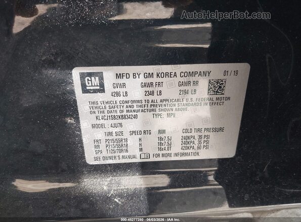 KL4CJ1SB2KB834240 2019 BUICK ENCORE Black Շարժիչի բաժամունքի տեսք