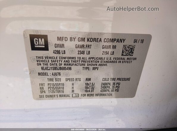 KL4CJ1SB5JB685496 2018 BUICK ENCORE White Вид підкапотного простору