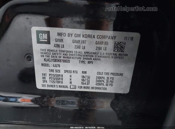 KL4CJ1SBXKB790620 2019 BUICK ENCORE Black Widok komory silnika