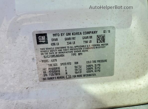 KL4CJ1SM5JB654654 2018 BUICK ENCORE Белый 