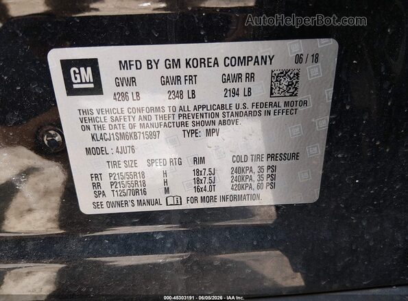 KL4CJ1SM6KB715897 2019 BUICK ENCORE Black Вид підкапотного простору