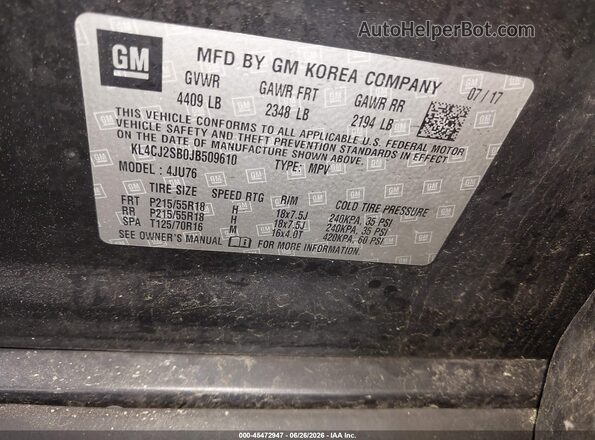 KL4CJ2SB0JB509610 2018 BUICK ENCORE Black Вид підкапотного простору