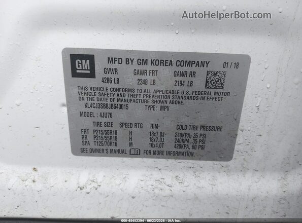 KL4CJ3SB8JB640015 2018 BUICK ENCORE White Widok komory silnika