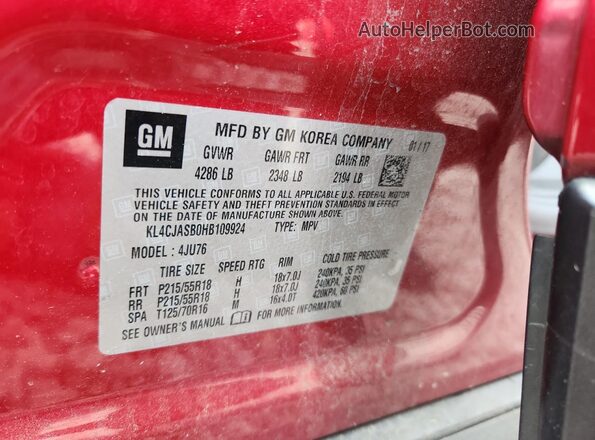 KL4CJASB0HB109924 2017 BUICK ENCORE Red Панорамний вид салону 360°