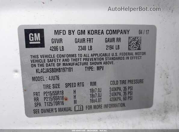 KL4CJASB0HB197101 2017 BUICK ENCORE White Engine compartment view