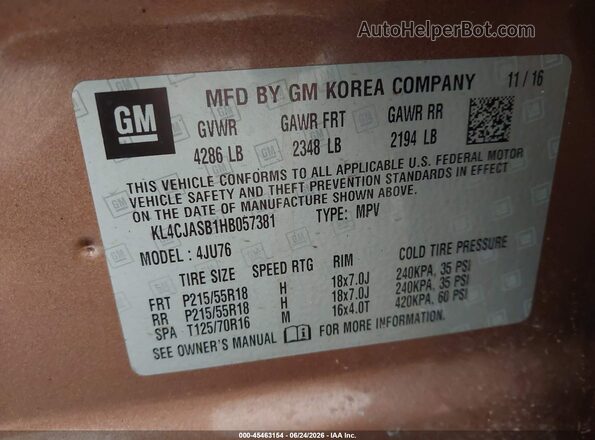 KL4CJASB1HB057381 2017 BUICK ENCORE Brown Engine compartment view