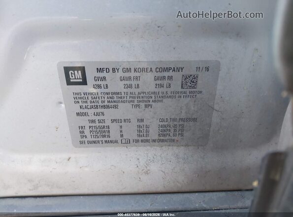 KL4CJASB1HB064492 2017 BUICK ENCORE Silver 