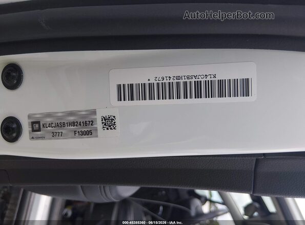 KL4CJASB1HB241672 2017 BUICK ENCORE White Vista del compartimento del motor