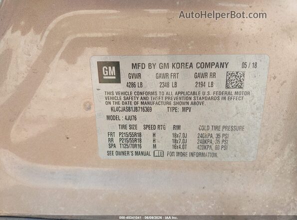 KL4CJASB1JB716369 2018 BUICK ENCORE Tan Շարժիչի բաժամունքի տեսք
