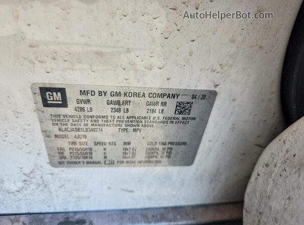 KL4CJASB1LB340274 2020 BUICK ENCORE Белый Вид наклейки с VIN-кодом