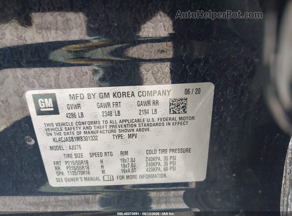 KL4CJASB1MB301332 2021 BUICK ENCORE Black Vista del compartimento del motor