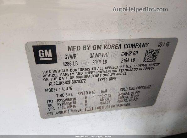 KL4CJASB2HB020372 2017 BUICK ENCORE White Engine compartment view