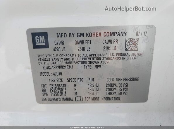 KL4CJASB2HB248341 2017 BUICK ENCORE Белый Вид подкапотного пространства