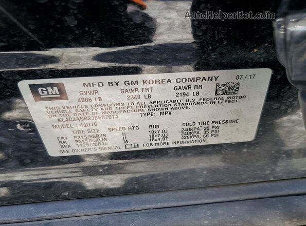 KL4CJASB2JB507674 2018 BUICK ENCORE Black VIN sticker view