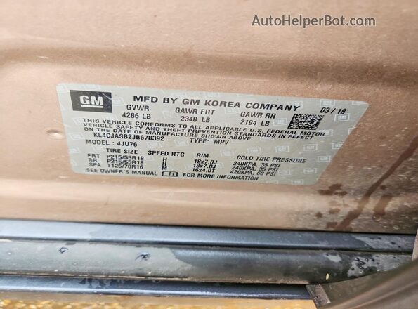 KL4CJASB2JB678392 2018 BUICK ENCORE Желто-коричневый 