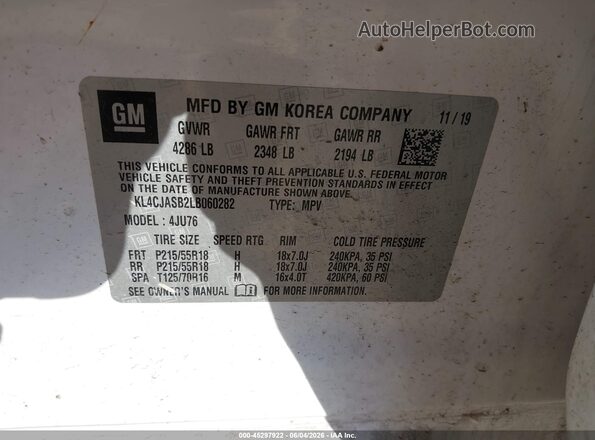 KL4CJASB2LB060282 2020 BUICK ENCORE White Շարժիչի բաժամունքի տեսք