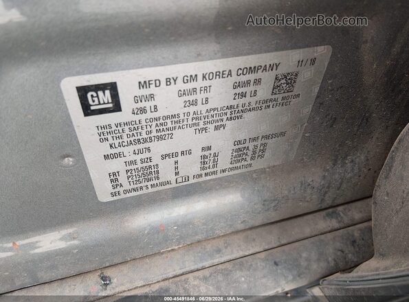 KL4CJASB3KB799272 2019 BUICK ENCORE Gray Engine compartment view