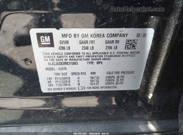 KL4CJASB3MB315863 2021 BUICK ENCORE Black Engine compartment view