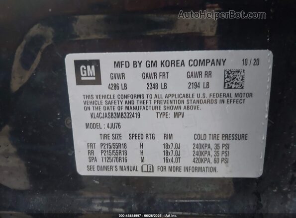 KL4CJASB3MB332419 2021 BUICK ENCORE Black Շարժիչի բաժամունքի տեսք