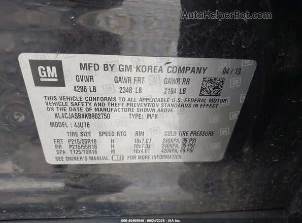 KL4CJASB4KB902750 2019 BUICK ENCORE Black Շարժիչի բաժամունքի տեսք