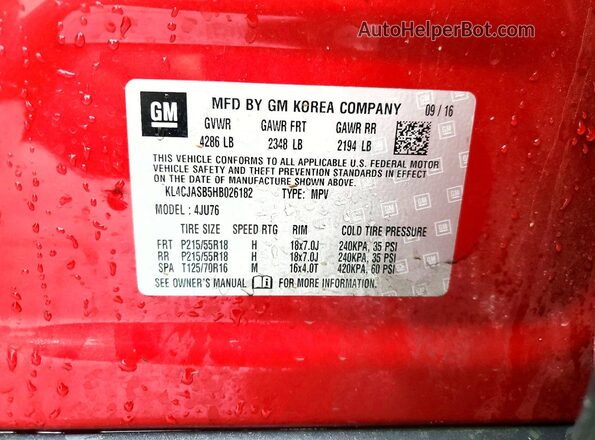 KL4CJASB5HB026182 2017 BUICK ENCORE Maroon 