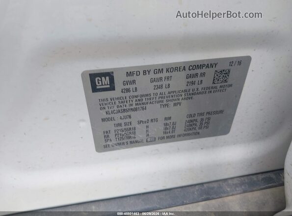 KL4CJASB5HB081764 2017 BUICK ENCORE White Вид підкапотного простору