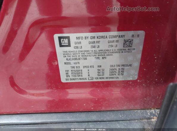 KL4CJASB5JB717086 2018 BUICK ENCORE Red Widok komory silnika
