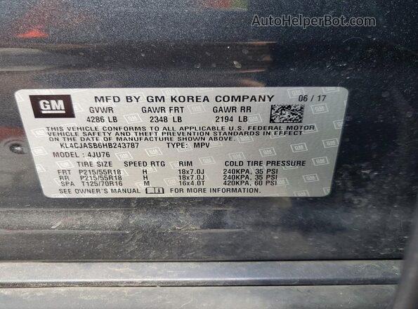 KL4CJASB6HB243787 2017 BUICK ENCORE Gray 