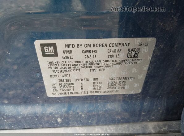 KL4CJASB6KB757873 2019 BUICK ENCORE Синий Вид подкапотного пространства
