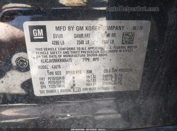 KL4CJASB6KB906475 2019 BUICK ENCORE Black Vista del compartimento del motor