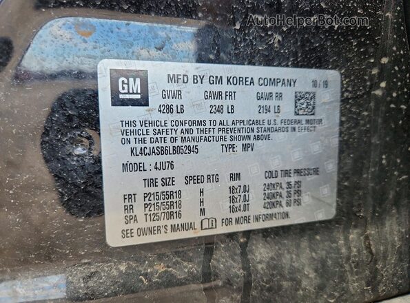 KL4CJASB6LB052945 2020 BUICK ENCORE Black Vista de la etiqueta del VIN