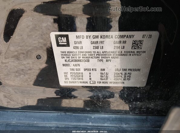 KL4CJASB6MB313430 2021 BUICK ENCORE Черный Вид подкапотного пространства
