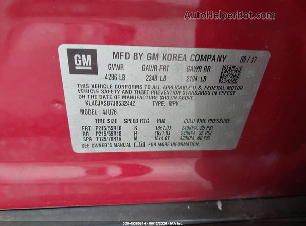 KL4CJASB7JB532442 2018 BUICK ENCORE Бордовый 