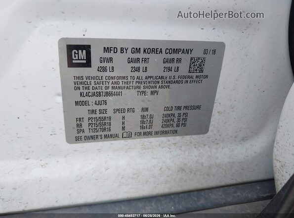 KL4CJASB7JB664441 2018 BUICK ENCORE White Vista del compartimento del motor
