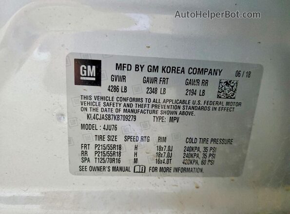 KL4CJASB7KB709279 2019 BUICK ENCORE Серый Вид подкапотного пространства