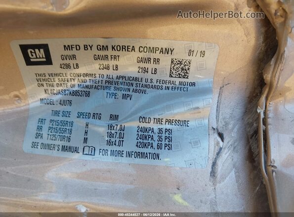 KL4CJASB7KB853768 2019 BUICK ENCORE Gold Widok komory silnika
