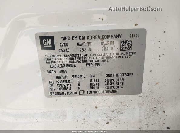 KL4CJASB7LB058995 2020 BUICK ENCORE Белый Вид подкапотного пространства