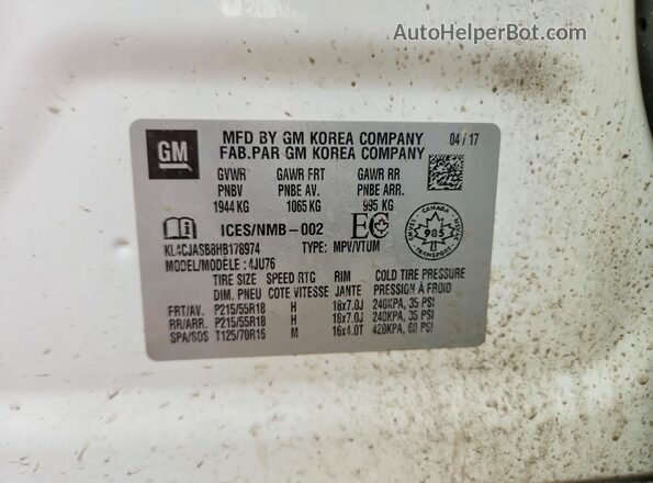 KL4CJASB8HB178974 2017 BUICK ENCORE White Панорамний вид салону 360°