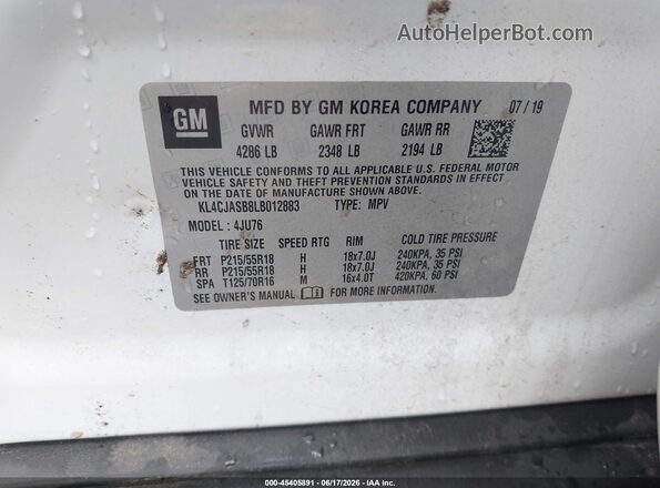 KL4CJASB8LB012883 2020 BUICK ENCORE White Շարժիչի բաժամունքի տեսք