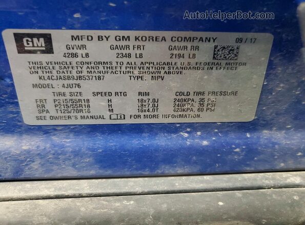 KL4CJASB9JB537187 2018 BUICK ENCORE Blue Շարժիչի բաժամունքի տեսք
