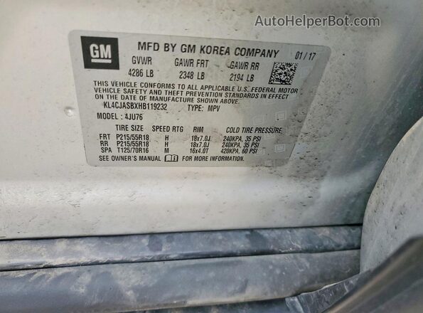 KL4CJASBXHB119232 2017 BUICK ENCORE Silver 360 interior view