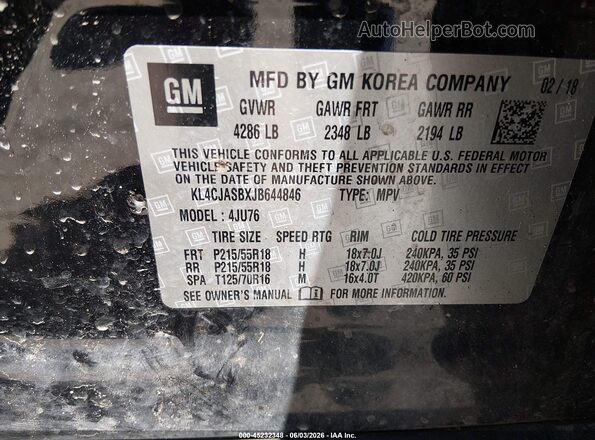 KL4CJASBXJB644846 2018 BUICK ENCORE Black Вид підкапотного простору