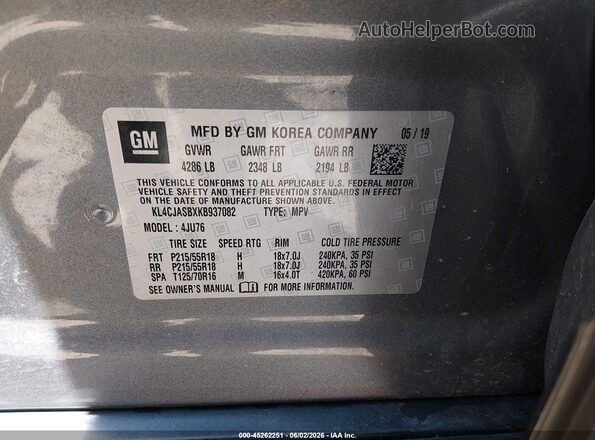 KL4CJASBXKB937082 2019 BUICK ENCORE Gray Widok komory silnika