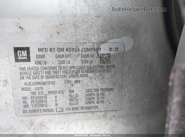 KL4CJASM6NB519155 2022 BUICK ENCORE Silver Engine compartment view
