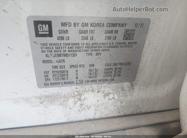 KL4CJASM7NB511324 2022 BUICK ENCORE White Widok komory silnika