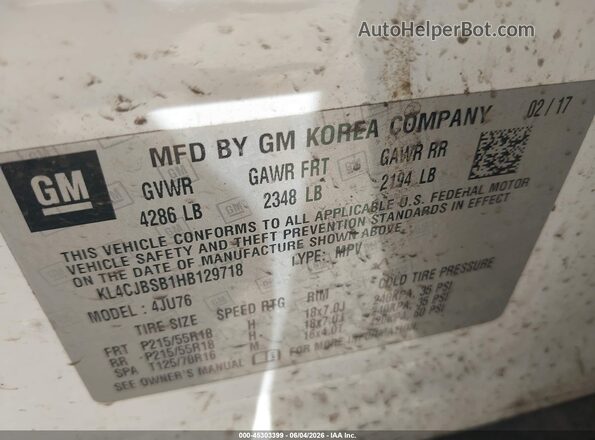 KL4CJBSB1HB129718 2017 BUICK ENCORE White Engine compartment view