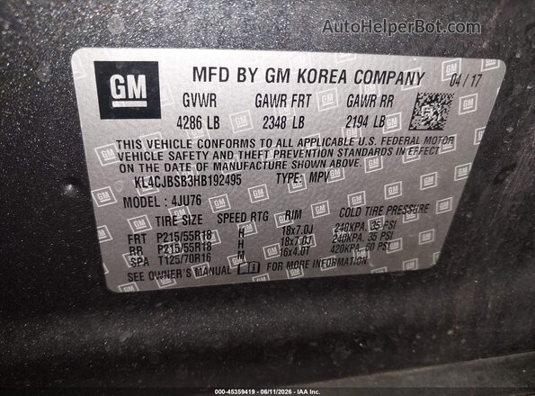 KL4CJBSB3HB192495 2017 BUICK ENCORE Gray Շարժիչի բաժամունքի տեսք