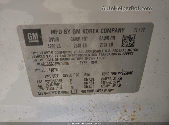 KL4CJBSB9JB575296 2018 BUICK ENCORE White Widok komory silnika